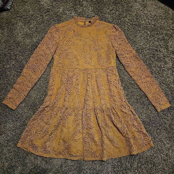 Forever 21 Mustard Yellow Lace Fir & Flare - Picture 1 of 6